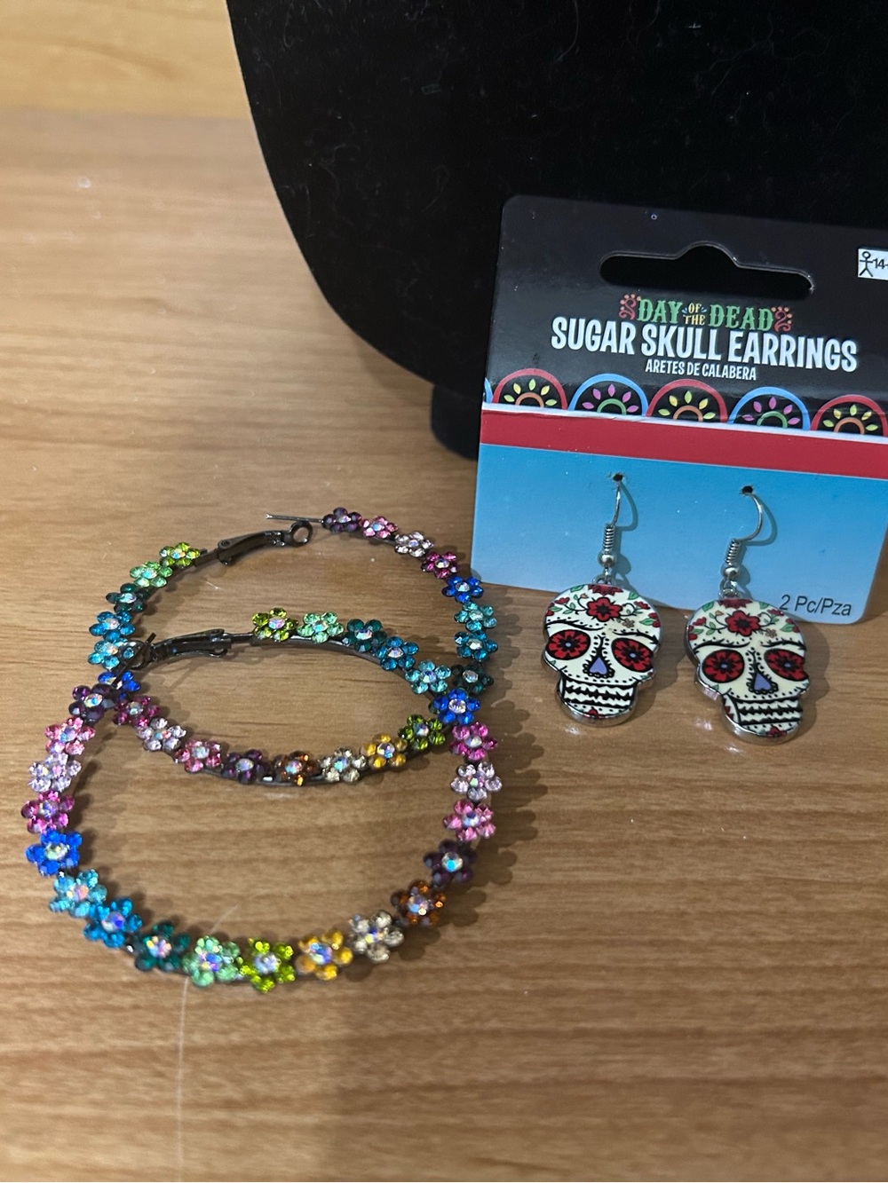 Sugar Skull Earrings & Rainbow Floral Hoop Set -